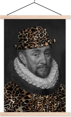 Produktbild von MuchoWow® Textilposter Wilhelm von Oranien - Adriaen Thomasz - Pantherdruck 40x60 cm mit holzfarbenen Rahmen - Poster