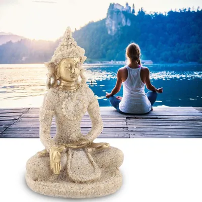 Image de Statue de Bouddha assis en méditation Figurine sculptée pour décoration d'intérieur Ornement (B Gold)