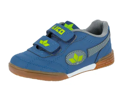 A single blue children's sneaker shown from a side-diagonal angle against a white background.