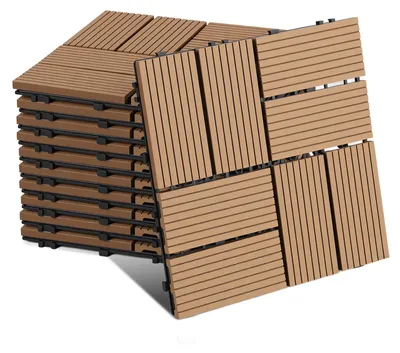 Zdjęcie produktu dla Peviasot, płytki tarasowe WPC, 30x30 cm, kolor teakowy, 110 sztuk, 10 m², płytki łączone na klik, do ogrodu i balkonu