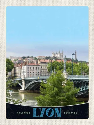 Produktbild von vianmo Holzschild 40x30 cm Lyon Brücke Frankreich Fluss Schloss Bildmotiv Reisemotiv Europa