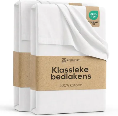 Productafbeelding van MARK Klassieke Lakens – Set van 2 platte lakens van 100% katoen, zonder elastische hoeken, huidvriendelijk, onderhoudsvriendelijk