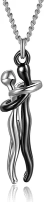 Produktbild von Uni-Halskette mit Umarmungspaar-Anhänger, Tanzpartner-Halskette, Schmuck, Geschenk-Schwarz