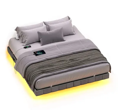 Produktbild von VASAGLE Bettrahmen 160 x 200 cm, mit LED-Beleuchtung, Bettgestell, schwebender Effekt, Steckdosenleiste, grau