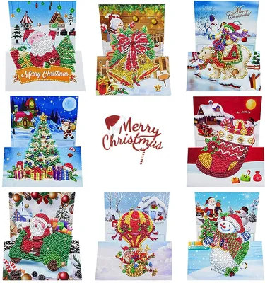 5D Diamantmalerei Weihnachtskarten, 8 Stück mit Umschlägen & Werkzeug