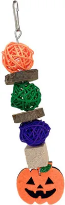 Produktbild von Halloween Vogel Kauspielzeug Apfel Holz Rattan Ball Schnabel Schleifen Papagei Käfig hängendes Spielzeug mit Kürbis Dekor für Sittiche Blatt Kürbis