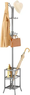 Immagine prodotto di Ibenzoa® - Appendiabiti autoportante con portaombrelli, 12 ganci, 180 cm, struttura in metallo, 4 piedini stabilizzanti, portata massima: 5 kg per gancio