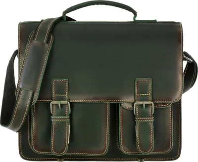 Produktbild von Greenburry Aktentasche Leder Schultasche XL Lehrertasche Tasche 39x33cm New Buffalo grün Damen Herren Schule Uni Arbeit