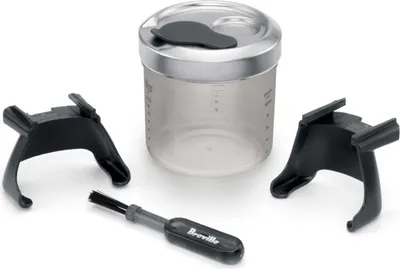 A collection of coffee grinder accessories on a white background.