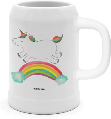 Produktbild von Mr. & Mrs. Panda Seidel Einhorn Regenbogen - Weiß - Geschenk, Humpen, Erwachsenwerden, Tonkrug, Unicorn, Deko, Einhornautobahn, Steinkrug, Krug, Bier, Glitzer