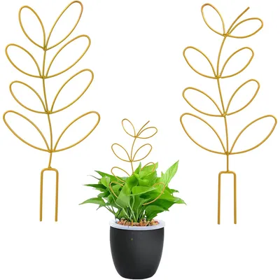 Produktbild von Metall Rankhilfe für Zimmerpflanzen,1er-Set Blattdesign, goldfarben, 31,5 cm, für Monstera und Hoya