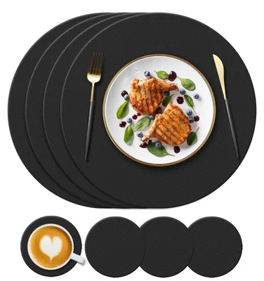 Runde Silikon-Tischsets 34 cm & Untersetzer 10 cm, schwarz, 4er-Set