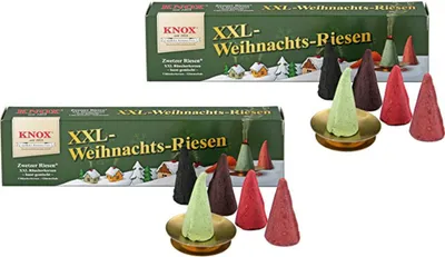 Produktbild von KNOX 2er Set Räucherkerzen XXL Winterriesen (Tanne/Weihrauch/Sandel/Gebr. Mandel/Weihnacht) - Inhalt jeweils 5 Stück, inkl. Glimmschale - 071598