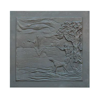 Zdjęcie produktu dla Żeliwna płyta kominkowa z dekorem HUNTER CM. 78 × 75 H SP. 1 cm DS