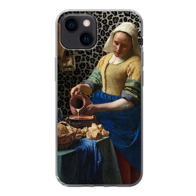Produktbild von MuchoWow® Handyhülle Schutzhülle Hülle für iPhone 13 mini Milchmädchen - Kunst - Pantherdruck - Vermeer - Gemälde - Alte Meister Silikon Softcase Handy Hülle - Softcase