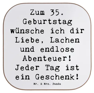 Produktbild von Mr. & Mrs. Panda Tischuntersetzer Spruch 35. Geburtstag - Weiß - Geschenk, Abenteuerlust, Happy Birthday, Geburtstagsgeschenk, feiern, Lachen, Freude, gläseruntersetzer