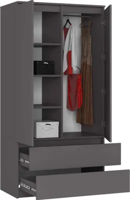 Produktbild von Kleiderschrank AKORD S90 Graphitgrau 90 cm 2 Türen 2 Schubladen 4 Ebenen B90 x H180 x T51 cm