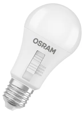 Immagine prodotto di Lampada LED OSRAM CLASSIC A100 DIM CCT SELECT, forma A, lampada LED, finitura opaca, 13 W (equivalente a 100 W), 1521 lm, temperatura di colore regolabile, 2700-3000 K, dimmerabile, durata 25000 ore, indice di resa cromatica (CRI) 80