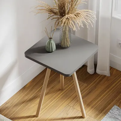 Produktbild von Quadratischer Beistelltisch mit Holzbeinen – Modern & stabil, Skandinavischer Stil, Vielseitig für Wohnzimmer & Schlafzimmer Nachttisch Grau Anthrazit