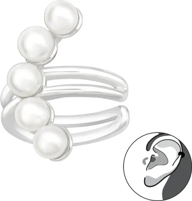 Produktbild von 925 Sterling Silber Ohrmanschette mit synthetischen Perlen Ear Cuff Ohrklemme