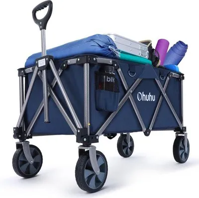 Zdjęcie produktu dla Składany wózek transportowy, niebieski – nośność 150 kg – wodoodporny – wózek z regulowaną rączką – solidne kółka