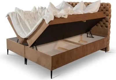 Produktbild von Schlafzimmer Doppelbett Bett 180сm Matratze Braun moderne Stil Holz Chesterfield