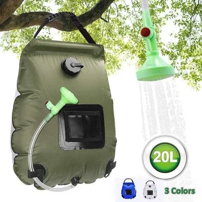 Immagine prodotto di Doccia da campeggio per esterni - 20 L - Regolabile - Verde - Tubo flessibile