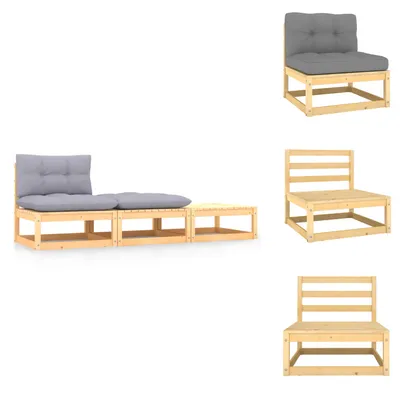 Produktbild von vidaXL 3-tlg. Garten-Lounge-Set mit Kissen Kiefer Massivholz -  Gartensofaelemente