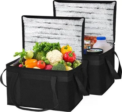 Obrázek produktu pro Izolační nákupní tašky, skládací, opakovaně použitelné, 2 velké tašky na piknik, omyvatelné, tašky na potraviny, izolační nákupní tašky na teplé nebo studené pokrmy