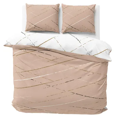 Produktbild von Bettwäsche 200x220 cm Baumwolle Beige Weiß Streifen Bettbezug PolyBaumwolle Wendebettwäsche mit Reißverschluss