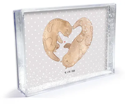 Produktbild von Mr. & Mrs. Panda Bilderrahmen Otter Herz - Grau Pastell - Geschenk, Seeotter, Liebe, Fotorahmen Acryl, dekoartikel, wohnaccessoire, Fotoaufsteller