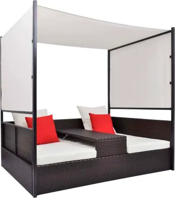 Obrázok produktu pre Záhradná posteľ so strieškou hnedá 190x130 cm polyratanová