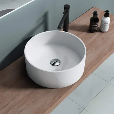 Produktbild von doporro Aufsatzwaschbecken rund Weiß glänzend Ø 40 cm Mineralguss Waschbecken ohne Armaturloch Colossum804