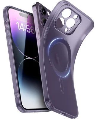 Obrázek produktu pro Pouzdro pro iPhone 14 Pro Max, kompatibilní s MagSafe, průhledné silikonové, matné fialové barvy, nárazuvzdorné, tenké, odolné proti žloutnutí