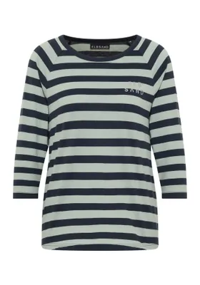 Produktbild von Elbsand Damen 3/4-Arm Shirt Celin in Grün / Dunkelblau – Soft-Jersey mit Metallic-Print, Gr. M