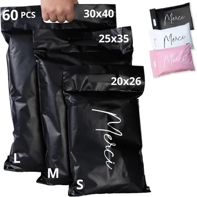 Imagen del producto de Bolsas para envíos de ropa, tallas S/M/L, opacas, impermeables, 60 unidades, para envíos