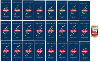 Produktbild von Barilla Corallini N.31 – 24×500 g Suppenpasta aus Hartweizengrieß, kleine Röhrchen für Brühen & Minestrone, al dente in 7 Min., hergestellt in Italien + Italian Gourmet polpa