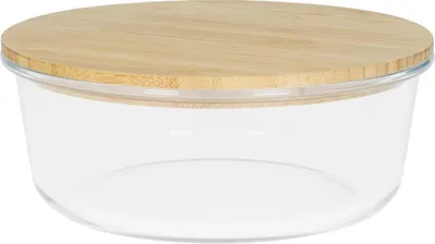 Immagine prodotto di Scatola di vetro "Balance" rotonda - Ciotola in vetro borosilicato resistente al calore con coperchio in bambù - ideale per il microonde - Trasparente