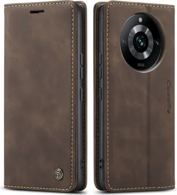 A product shot of a brown leather phone case for a Realme 11 Pro.