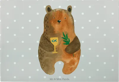 Produktbild von Mr. & Mrs. Panda Schneidebrett Bär Konfirmation - Grau Pastell - Geschenk, Hackbrett, Kirche, Evangelisch, Vesperplatte, Servierplatte, Teddy, Frühstücksbrett