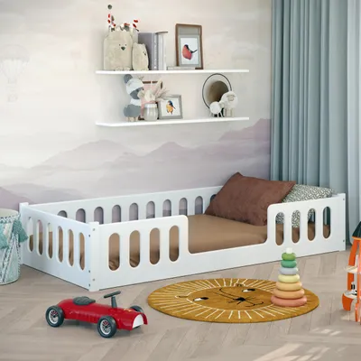 Produktbild von Monte II Bodenbett 90x200 cm weiss inkl. Lattenrost, Rausfallschutz abnehmbar