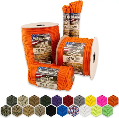 Produktbild von TOUGH-GRID PC100 340kg Paracord - 100% Nylon Militärspezifikationen Typ IV - für Militär, Camping, Kunsthandwerk, Hängematten, Notfälle - Neon Orange