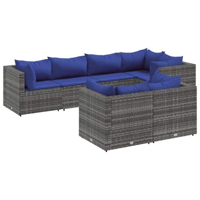 Obrázek produktu pro vidaXL 7dílná zahradní lounge souprava s polštáři Grey Poly Rattan