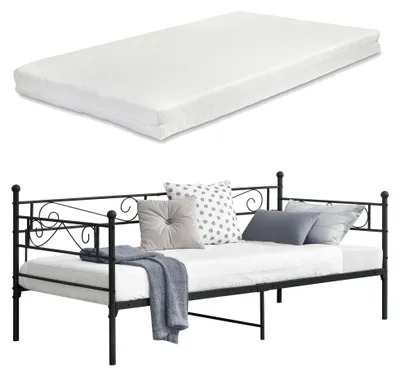 Obrázok produktu pre Kovová posteľ „Kerava“ s matracom 90 x 200 cm, čierna