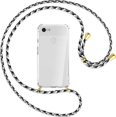 Produktbild von Handykette Backcover-Schutzhülle mit Band (Metall goldfarben) für Google Pixel 3 XL - schwarz/grau/weiß