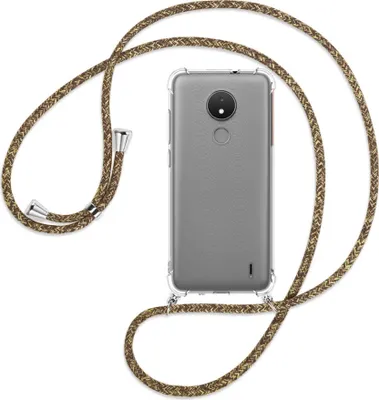 Produktbild von Handykette Backcover-Schutzhülle mit Band (Metall silberfarben) für Nokia C21, Nokia C20 - braun+beige