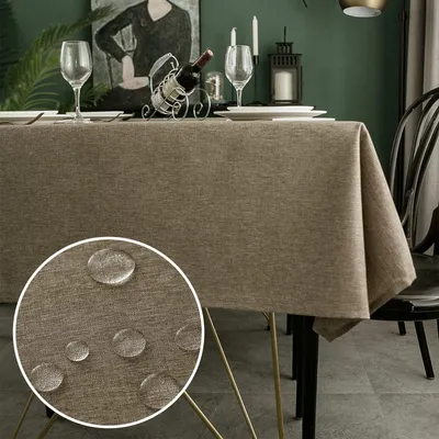 Produktbild von Rechteckige, mokkafarbene Tischdecke, fleckenabweisend, 140 x 140 cm, Polyester in Leinenoptik, wasserdicht, für Tisch, Esszimmer, Restaurant (Mokka, 140 x 140 cm)