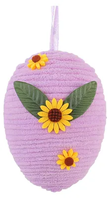 Produktbild von DIY-Häkel-Osterei mit Sonnenblume als Hängedekoration für den Osterkorb, als Füllung für Osternächte und als Baumschmuck für Feiertage.