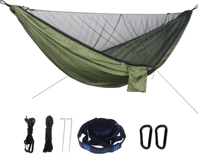 Produktbild von Outdoor-Hängematte mit Moskitonetz, Tragkraft 273 kg, atmungsaktiv, ultraleicht, Fallschirm-Nylon, Camping-Reise-Hängematte
