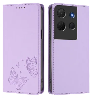 Obrázek produktu pro Kožené pouzdro pro TCL 503, motýlí ražbou, peněženkové flip pouzdro se stojánkem Světle fialová